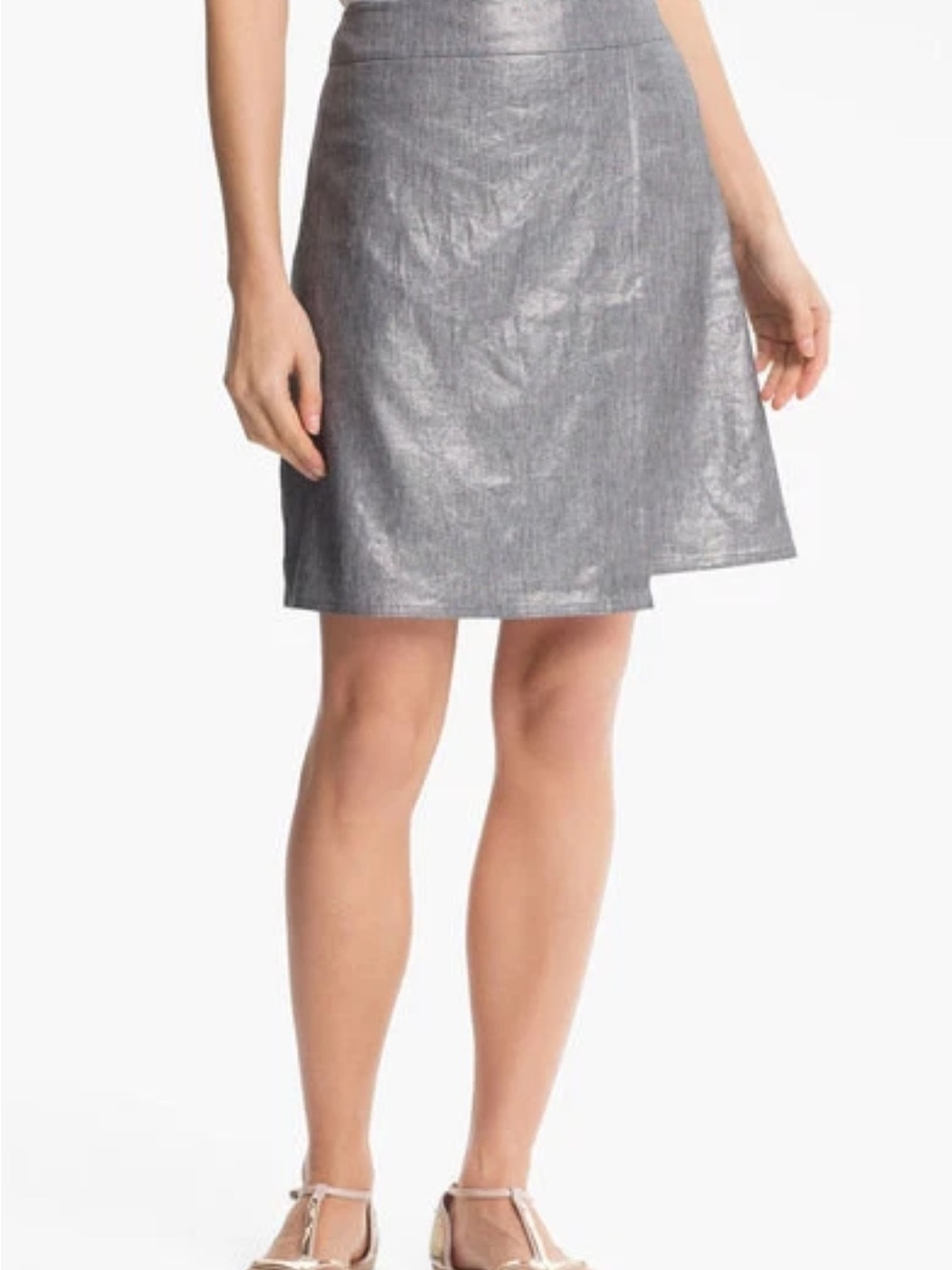 Eileen Fisher Silver A-Line glimmer linen Wrap Women’s mini Skirt - Picture 2 of 14
